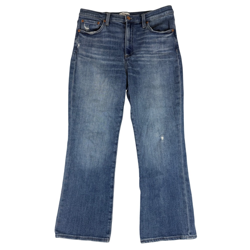 Pistola Lenon High Rose Cropped Flare Jeans Size 30 Blue Distressed P00016088SR